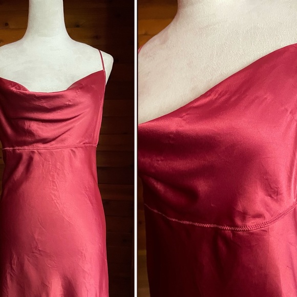 Victoria’s Secret Red Burgundy Satin Cowl Neck Slip Dress Sz Large - Picture 2 of 4
